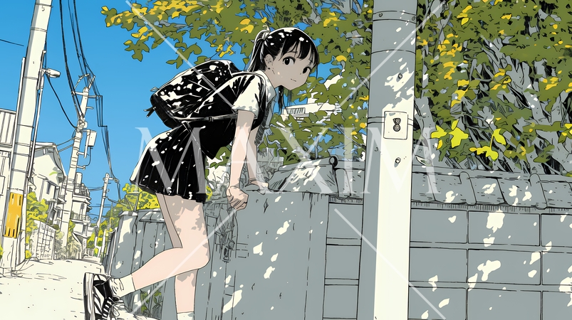 学校に遅れそうで道を急いでいる女子高生