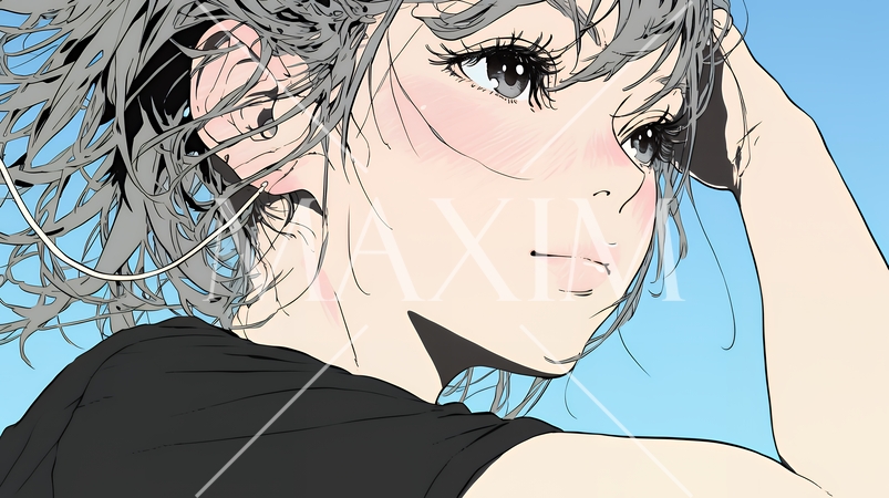 髪をかきあげている（なでている）若い女性