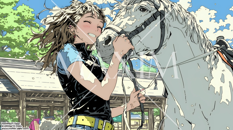 馬の世話をしている若い女性