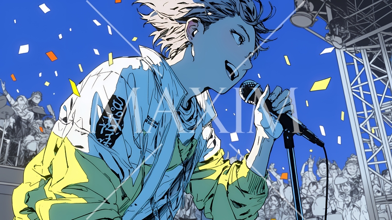 ステージでマイクを握り、情熱的に歌い上げる男性