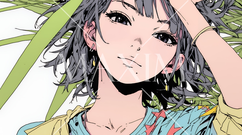 熱帯植物と若い女性