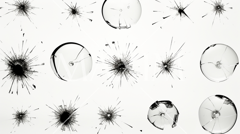 弾痕：ガラスに命中した銃弾の跡