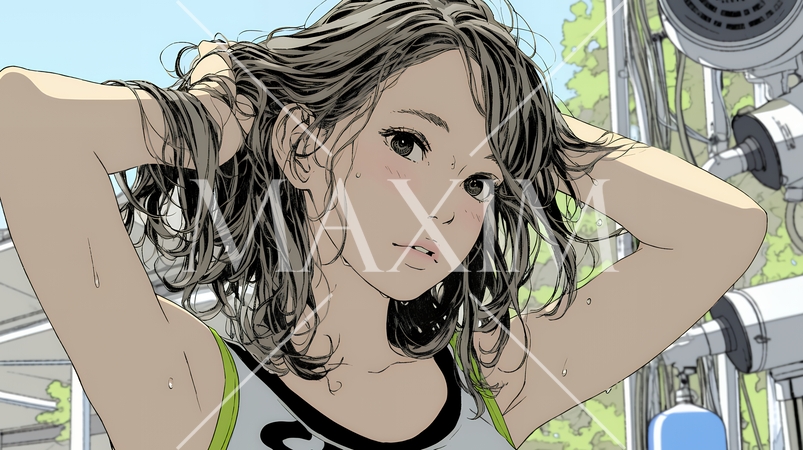 ヘアーシャワーの後の濡れ髪の若い女性