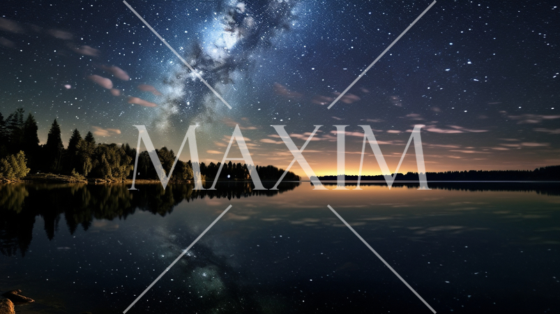 星降る湖：満点の星空が静かな湖に鏡のように映っている