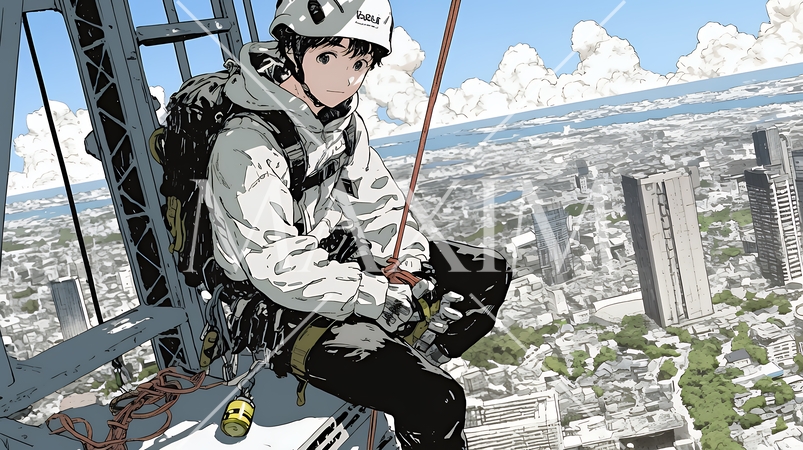 高所で作業をしている男性作業員