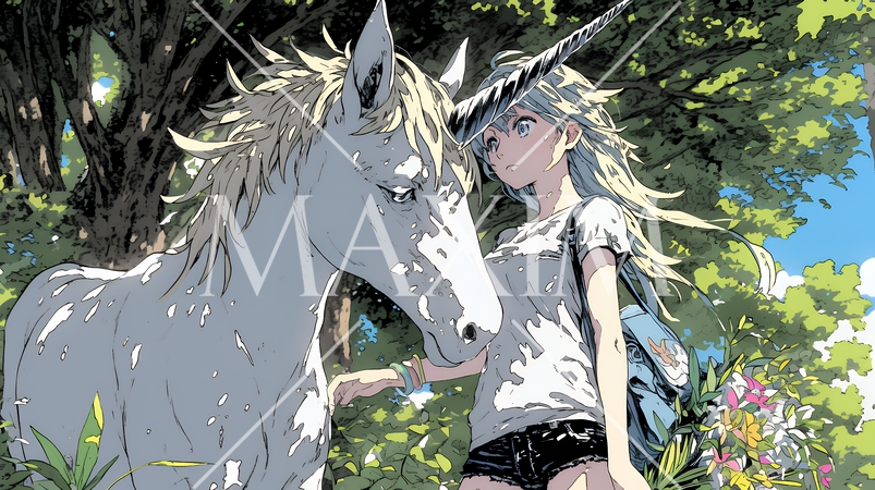 ユニコーンと若い女性