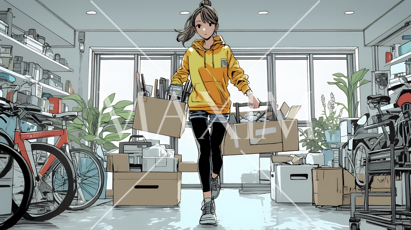 引っ越しの荷造り・荷解きをしている若い女性