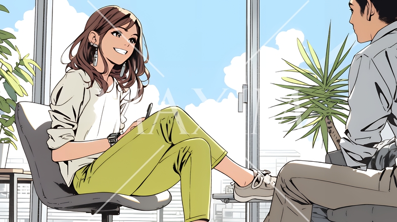 二人でミーティング（面談・インタビュー・会議）の場面
