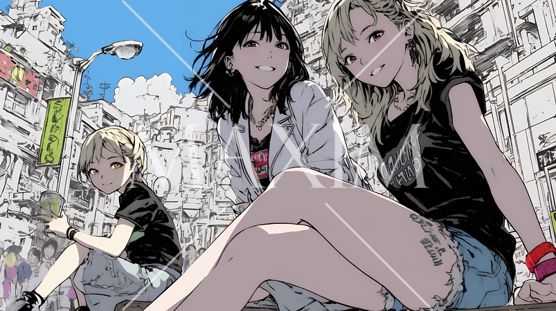 親しい女友達が決めポーズで写真撮影。