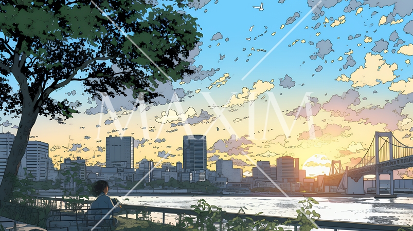 大都会の日没（日の出）とランドスケープ