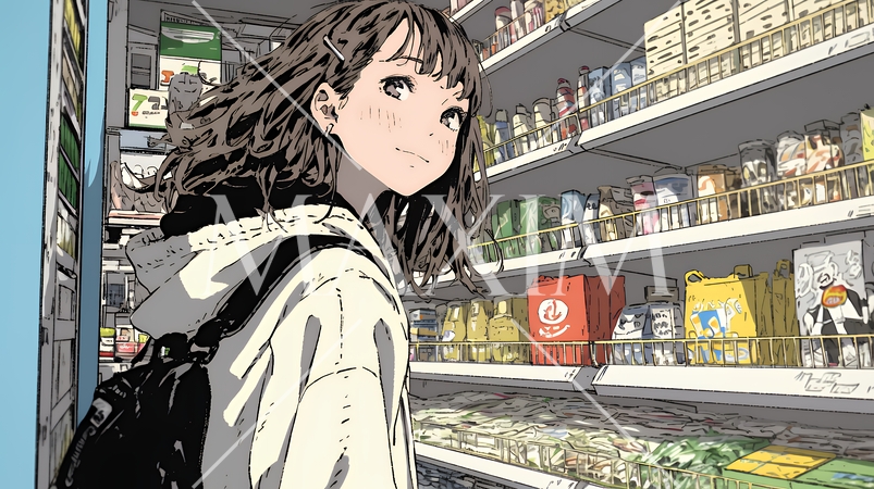 スーパーマーケットで買い物をしている若い女性