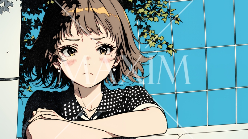 「ふん！」という表情でそっぽを向いている制服を着た女子高生