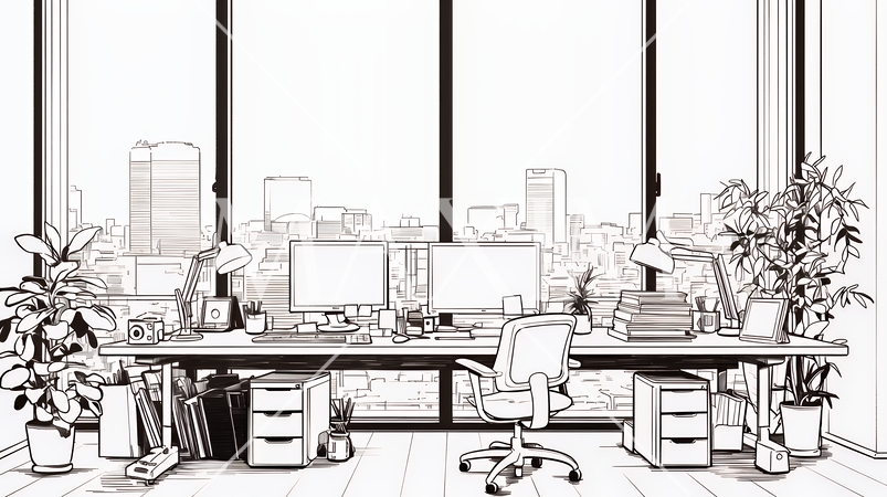 近代的なオフィス空間（シンプルな色使い）