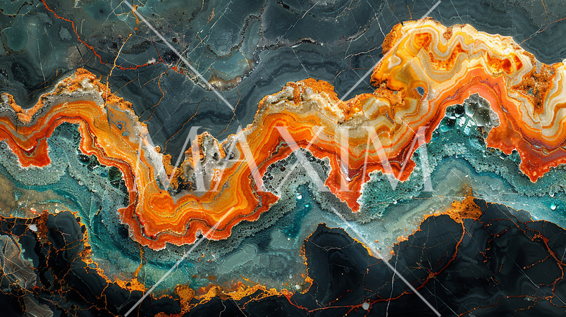 青とオレンジの入ったビビットで鮮やかな大理石の背景