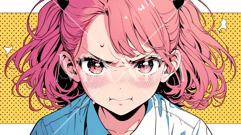 口と顔を歪めて嫌な感情を表している若い女性