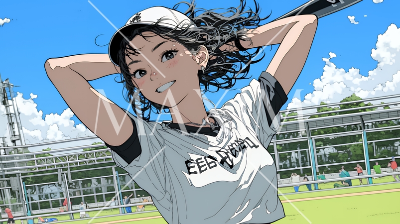 野球をしている若い女性