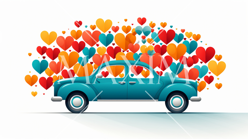 ハートがいっぱいのブライダルカー（騒音防止のため空缶は無し）