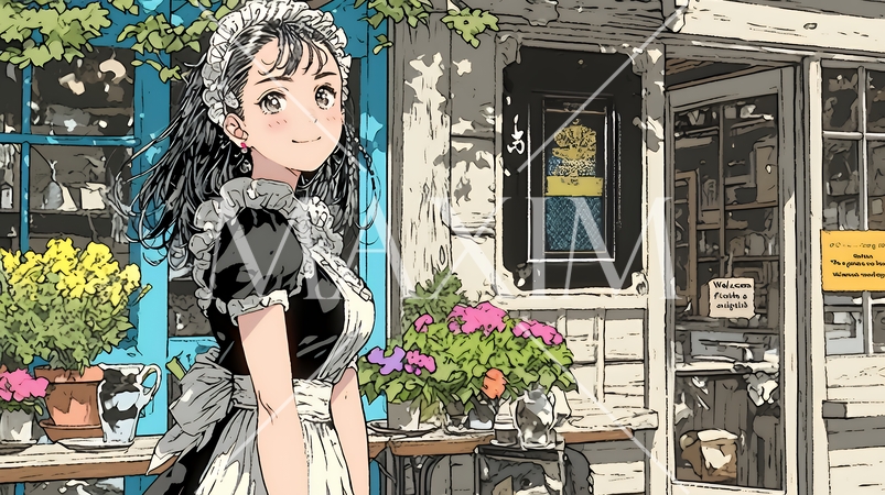 メード姿の若い女性