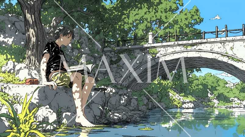 デジタルデトックス：電子機器から解放され、自然の中で読書を楽しむ男性