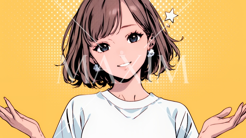 両手を広げて歓迎・驚きの仕草をしている若い女性