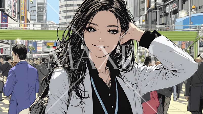 ビジネスフェアに参加しているビジネスウーマン