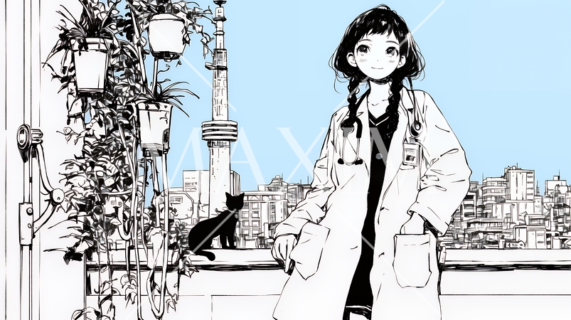 メディカルスタッフ：女子医師（シンプルな色使い）