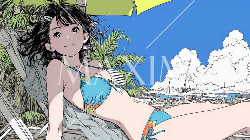 ビーチリゾートを旅行中のビキニ姿の若い女性