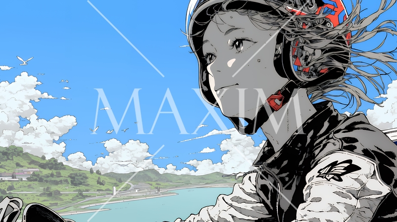 バイクに乗っている若い女性