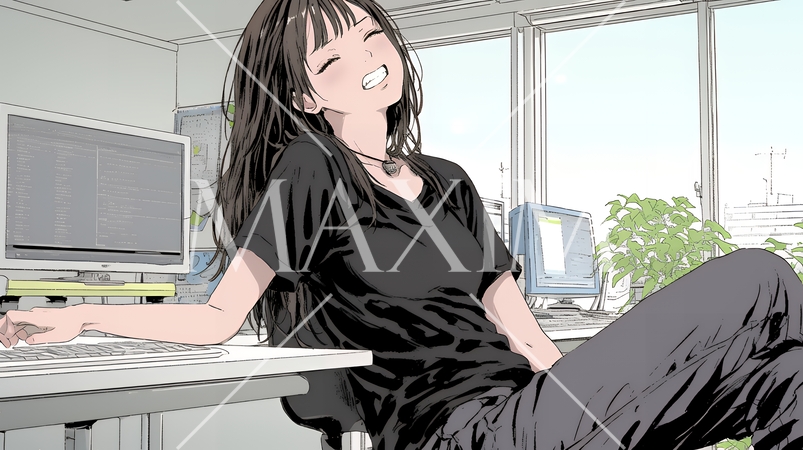 仕事中にあくびをしている若い女性