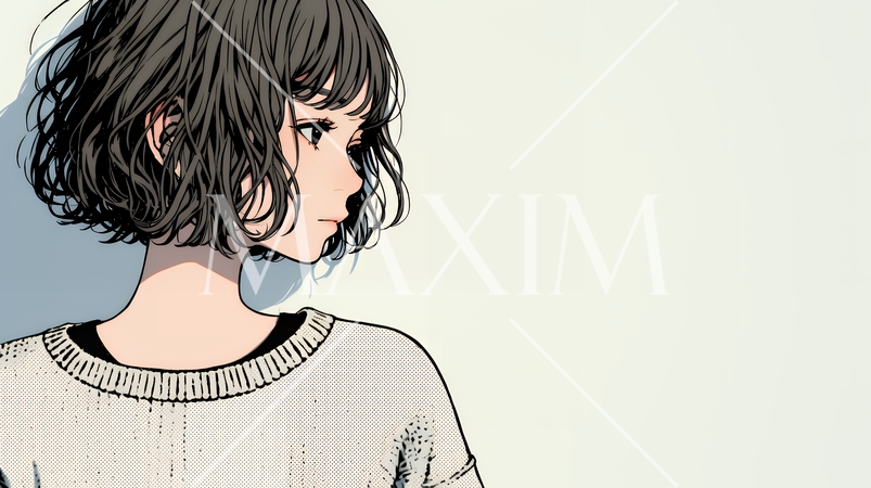 白い壁に向かって考え事をする若い女性