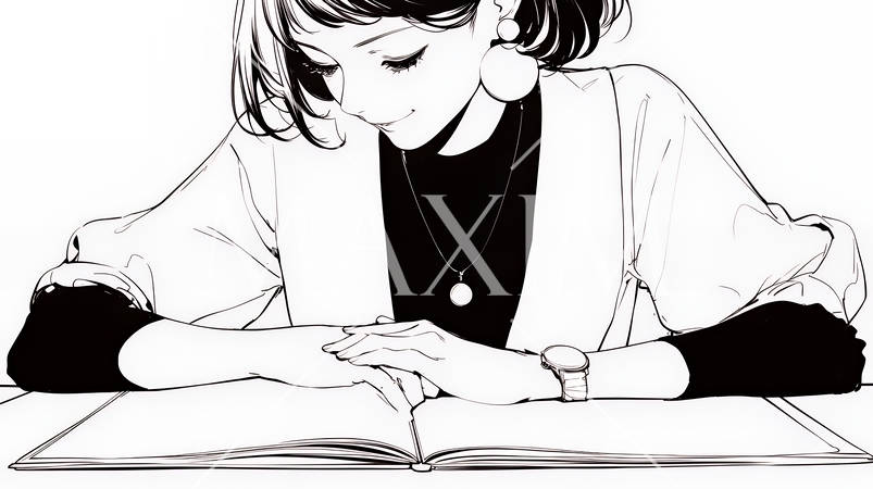 真剣な眼差しで書類に目を通しているビジネスパーソン（シンプルな色使い）