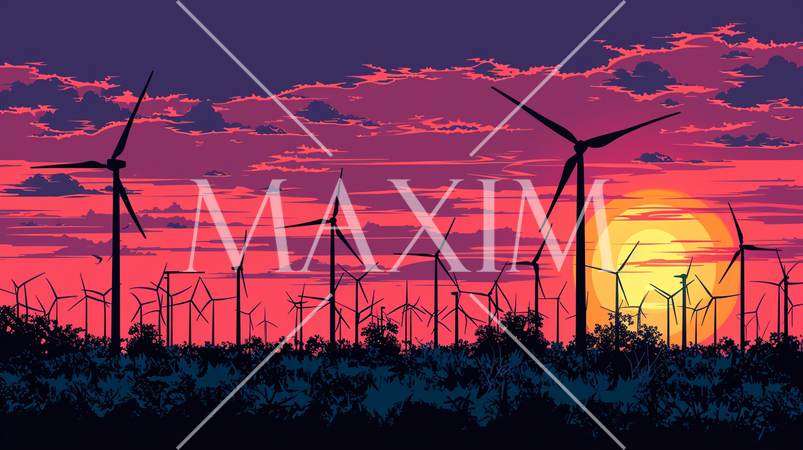 SDGsを意識した風力発電と夕日