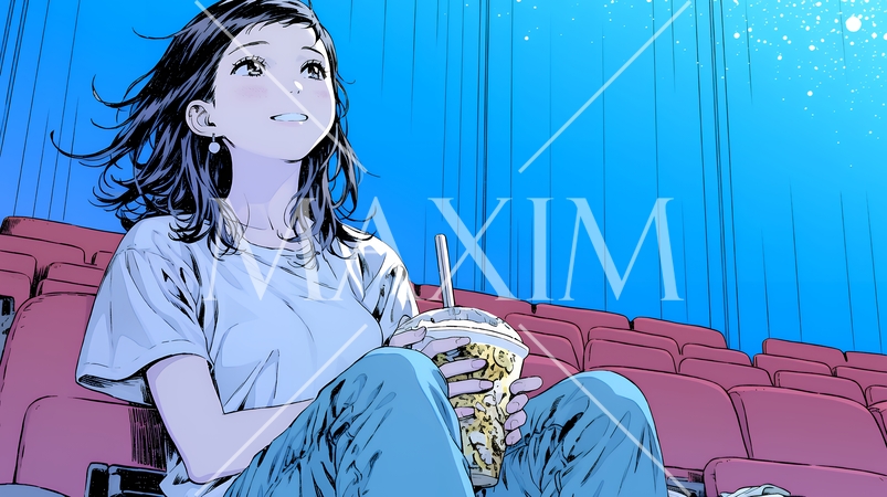 映画や演劇を鑑賞している若い女性