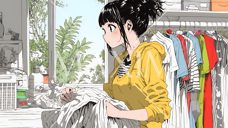 着ていく服をクローゼットから選ぶ若い女性