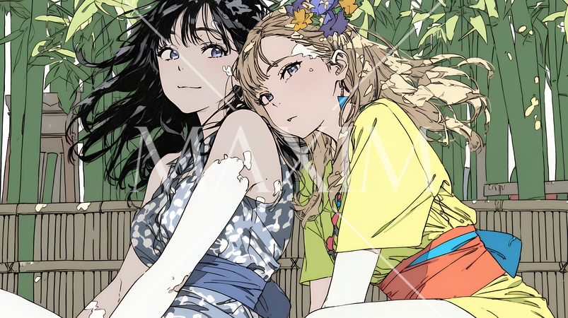 親しい女友達が決めポーズで写真撮影。