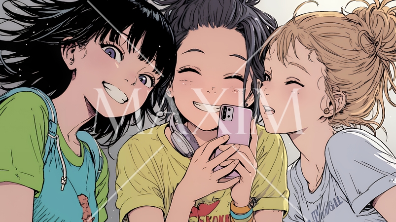 スマホで自撮りしている若い女友達