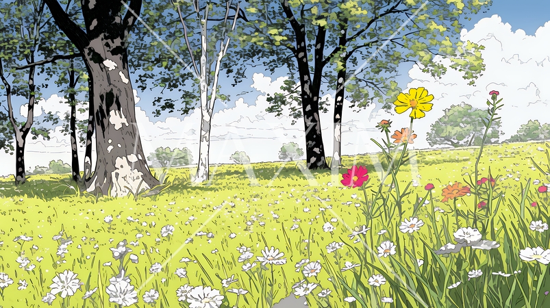 花が咲き乱れる春の野原