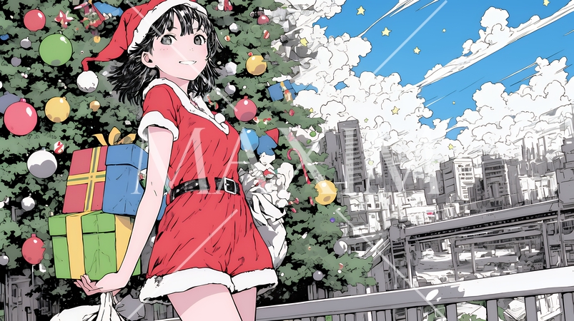 クリスマスプレゼントをたくさんもらって大喜びの若い女性