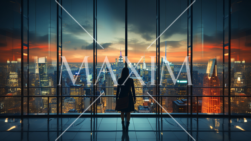 高層ビルにあるオフィスから見たビル群の夜景