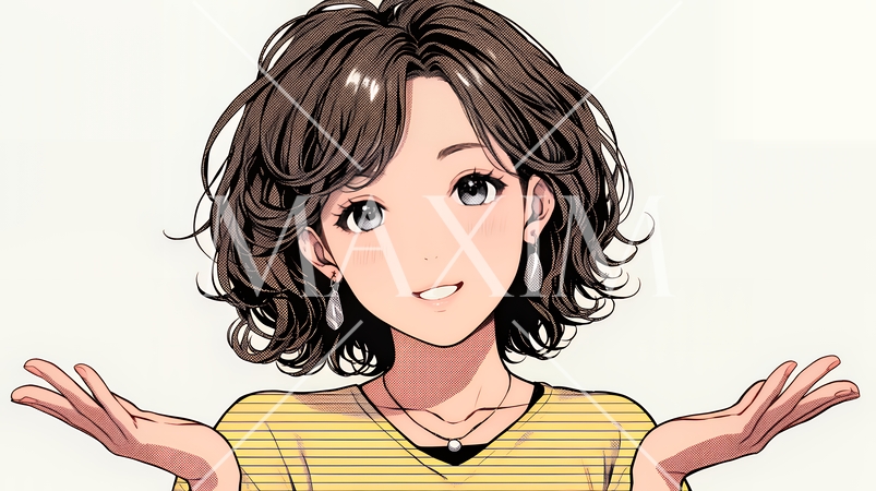 両手を広げて歓迎・驚きの仕草をしている若い女性