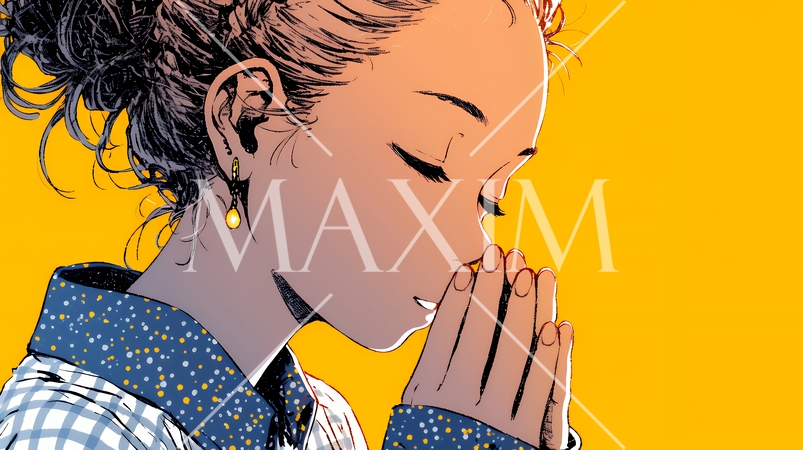 手を合わせてお祈りをしている若い女性