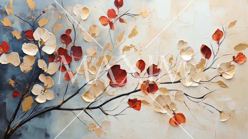 紅葉で黄金に輝く秋の植物を琳派的な表現