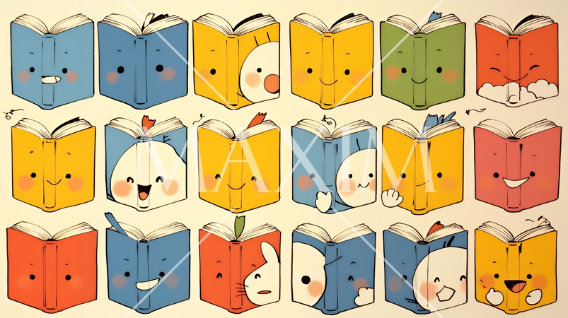 みんな本が大好き：読書週間や読書を促すためのかわいい挿絵・背景画