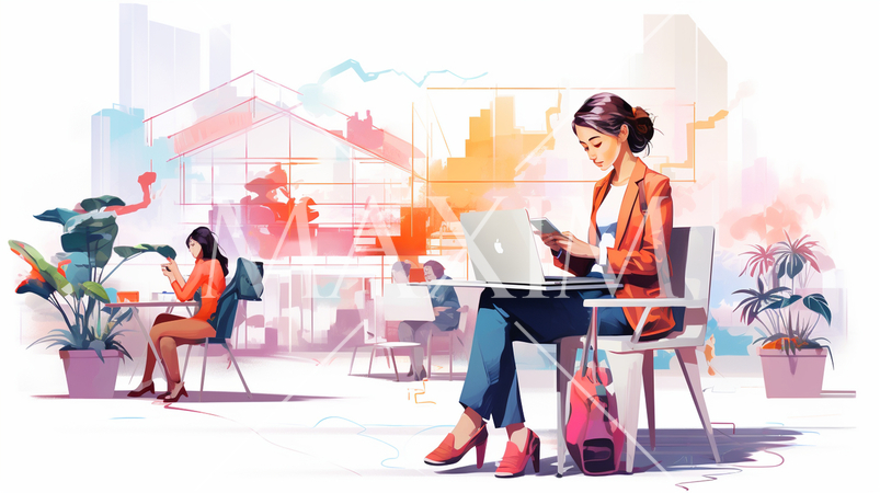 モバイルワーク：モバイルデバイスを使用した仕事、リモート作業。