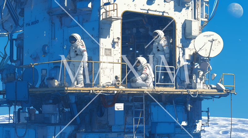 月面（宇宙）基地で作業をしている人たち