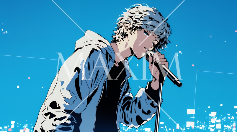 ステージでマイクを握り、情熱的に歌い上げる男性