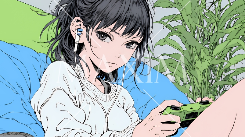 ビデオゲームで遊んでいる若い女性