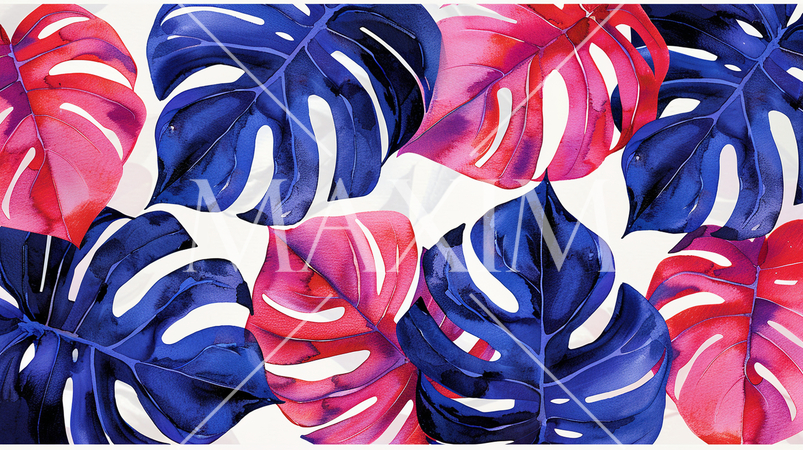 赤と青のモンステラの背景画像