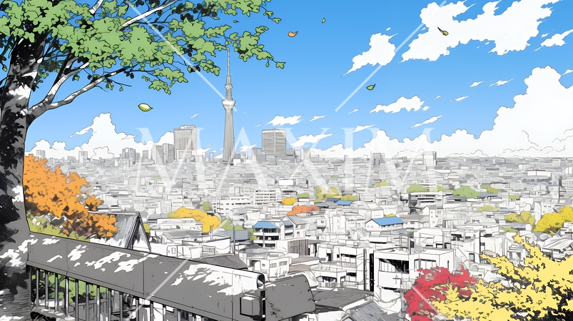 都市の町並みと青空