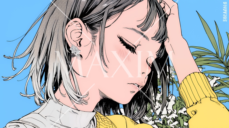 ため息をつく若い女性